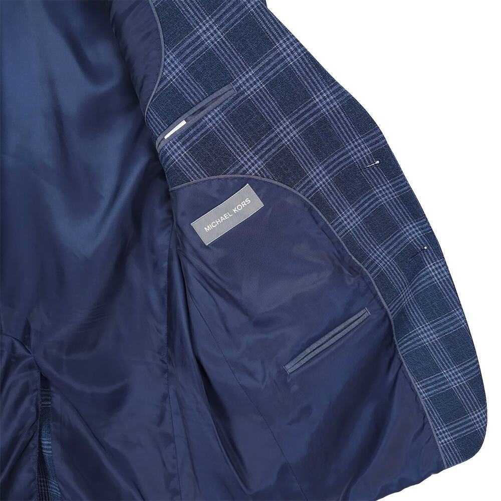 Michael Kors Mens Classic Fit Sport Coat Blazer 42L Blue Plaid Stretch NWT - Picture 9 of 13